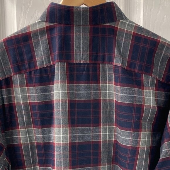 UNTUCKit Red Blue Gray Plaid Cotton Long Sleeve Button Down Shirt Size Large - Picture 5 of 6